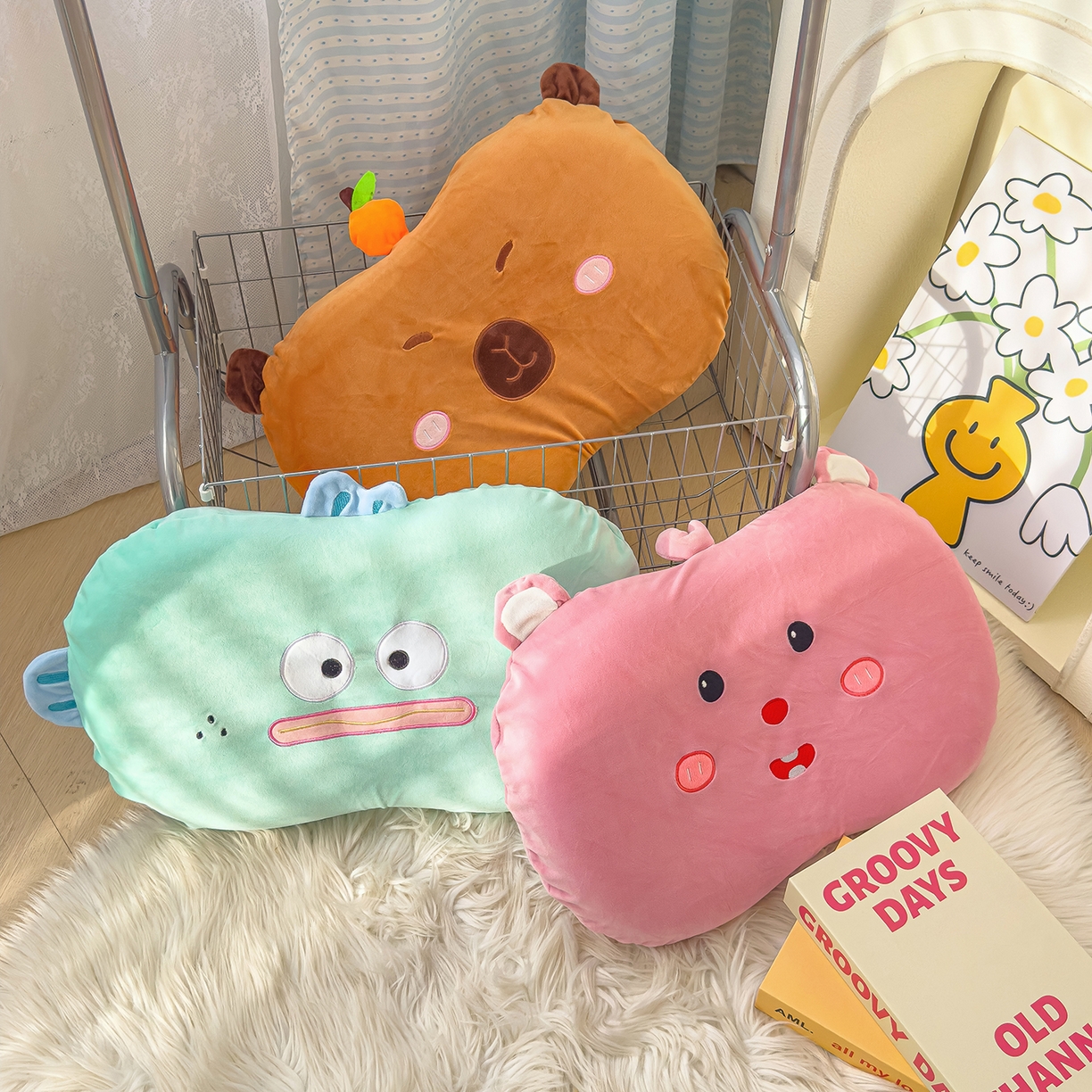 91家纺网 家纺一手货源 找家纺 诺可 2025新款绒款猫肚枕记忆枕枕头枕芯-卡通玩偶 组合图