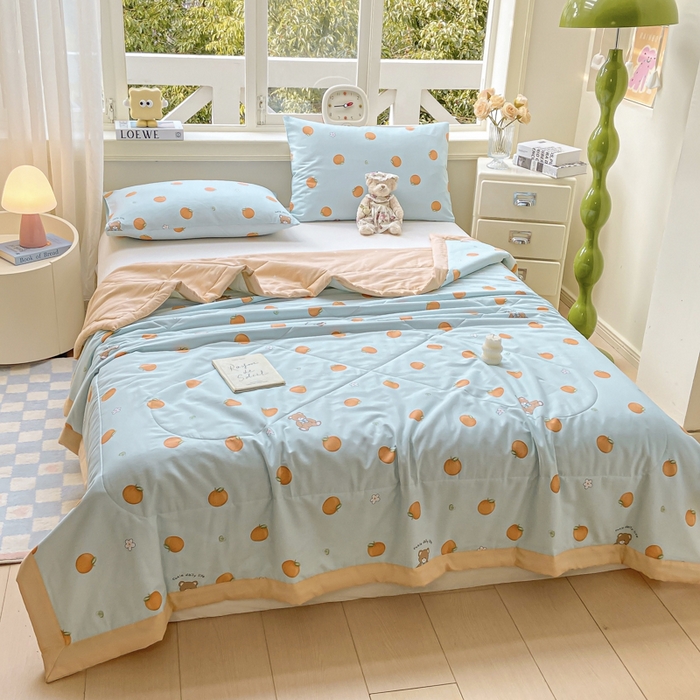 91家纺网 家纺一手货源 找家纺 憨豆家纺 2025新款双面全棉夏被可机洗小清新纯棉夏被薄被芯空调被子夏凉被 橙心如意