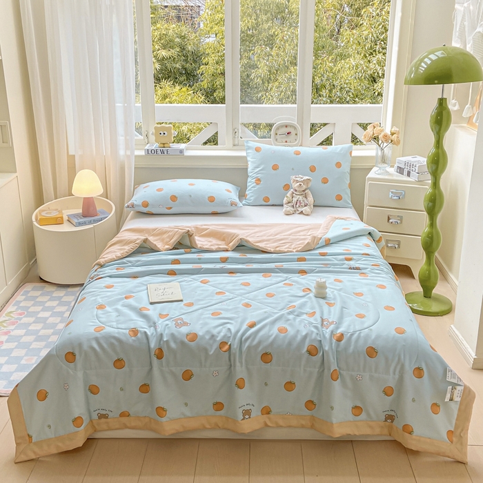 91家纺网 家纺一手货源 找家纺 憨豆家纺 2025新款双面全棉夏被可机洗小清新纯棉夏被薄被芯空调被子夏凉被 橙心如意