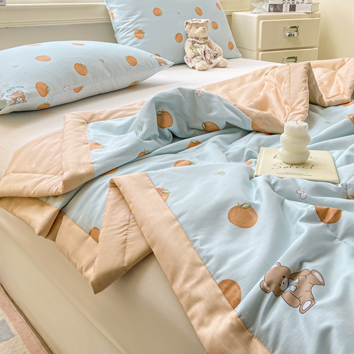 91家纺网 家纺一手货源 找家纺 憨豆家纺 2025新款双面全棉夏被可机洗小清新纯棉夏被薄被芯空调被子夏凉被 橙心如意