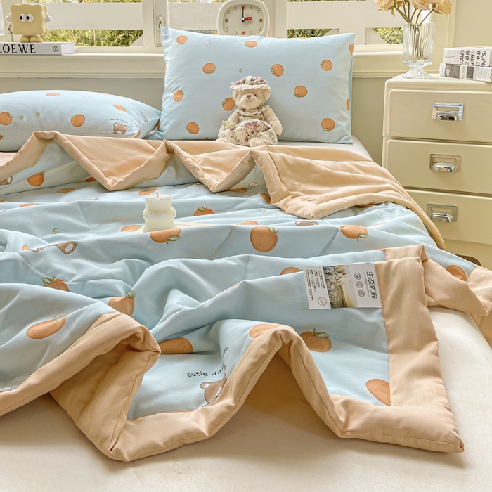 91家纺网 家纺一手货源 找家纺 憨豆家纺 2025新款双面全棉夏被可机洗小清新纯棉夏被薄被芯空调被子夏凉被 橙心如意