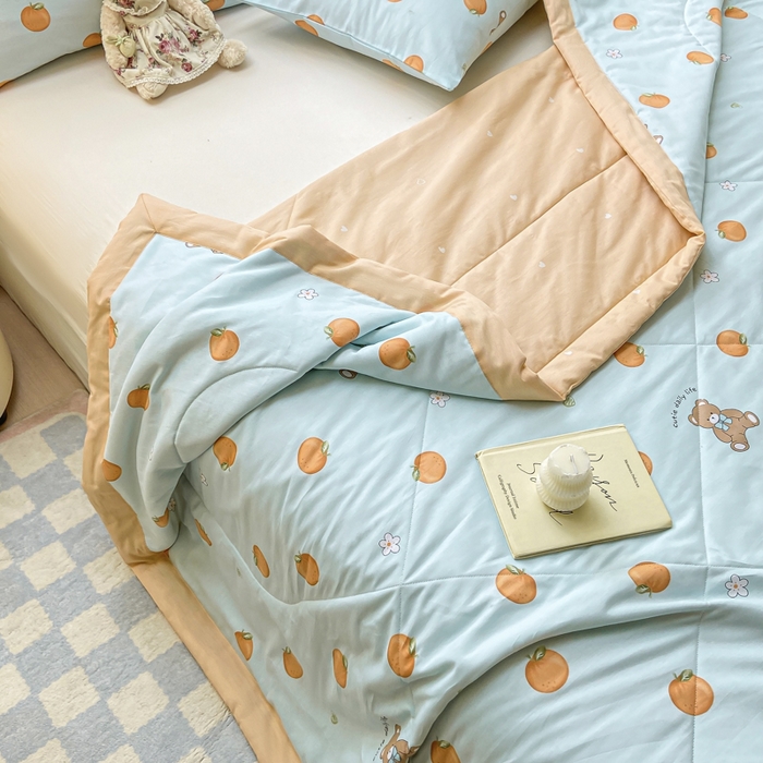 91家纺网 家纺一手货源 找家纺 憨豆家纺 2025新款双面全棉夏被可机洗小清新纯棉夏被薄被芯空调被子夏凉被 橙心如意