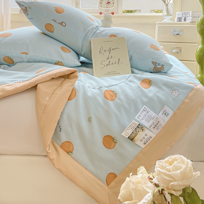 91家纺网 家纺一手货源 找家纺 憨豆家纺 2025新款双面全棉夏被可机洗小清新纯棉夏被薄被芯空调被子夏凉被 橙心如意