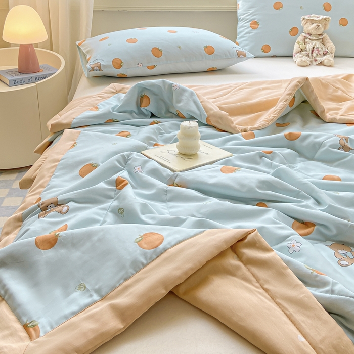 91家纺网 家纺一手货源 找家纺 憨豆家纺 2025新款双面全棉夏被可机洗小清新纯棉夏被薄被芯空调被子夏凉被 橙心如意