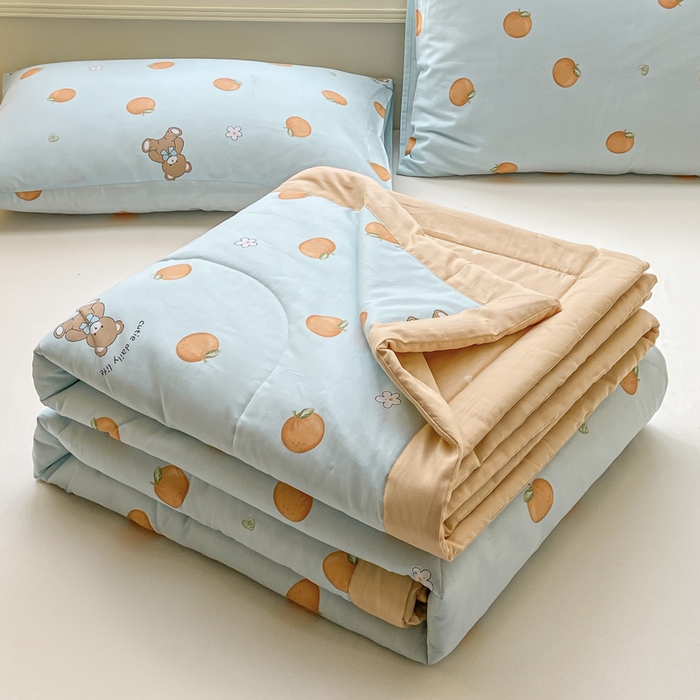 憨豆家纺 2025新款双面全棉夏被可机洗小清新纯棉夏被薄被芯空调被子夏凉被 橙心如意