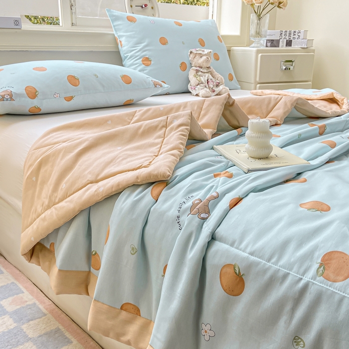 91家纺网 家纺一手货源 找家纺 憨豆家纺 2025新款双面全棉夏被可机洗小清新纯棉夏被薄被芯空调被子夏凉被 橙心如意