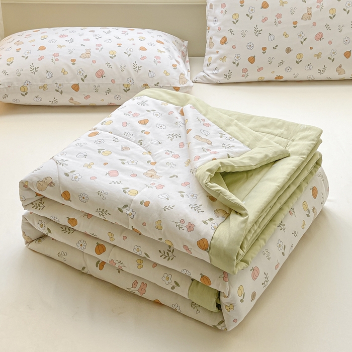 91家纺网 家纺一手货源 找家纺 憨豆家纺 2025新款双面全棉夏被可机洗小清新纯棉夏被薄被芯空调被子夏凉被 春风拂面