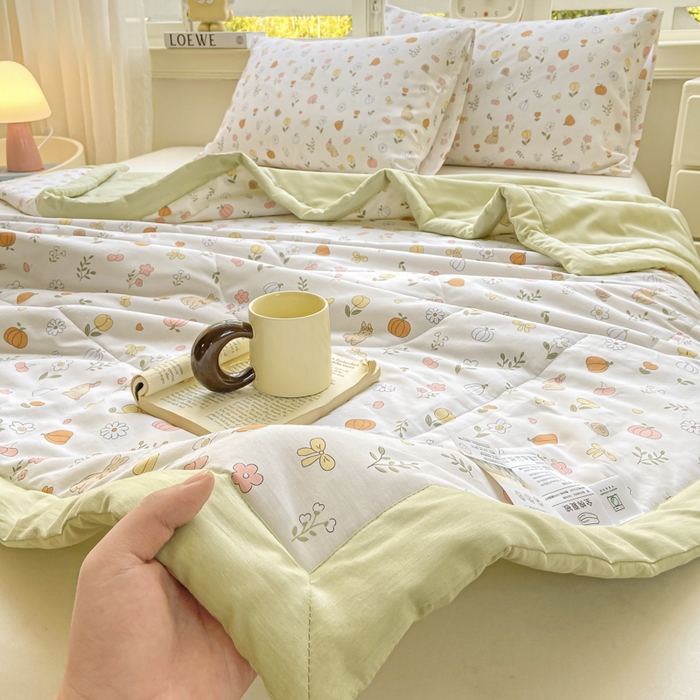 91家纺网 家纺一手货源 找家纺 憨豆家纺 2025新款双面全棉夏被可机洗小清新纯棉夏被薄被芯空调被子夏凉被 春风拂面