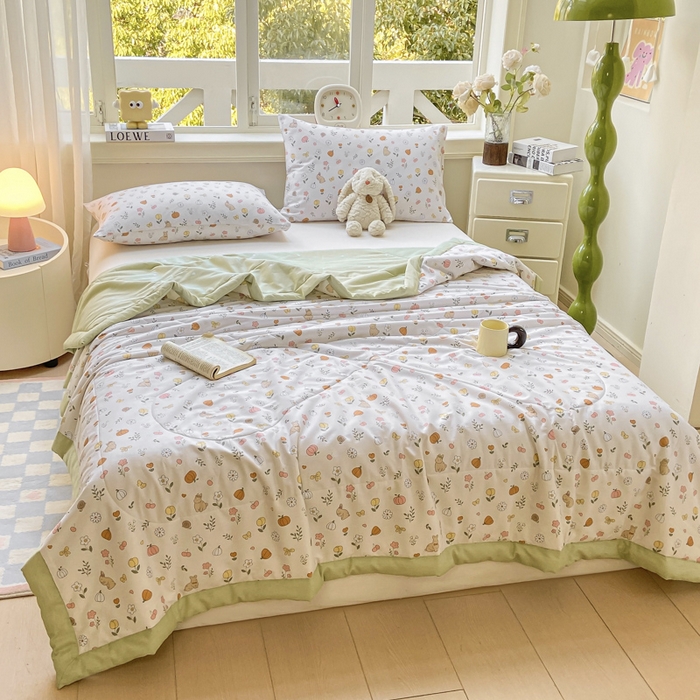 91家纺网 家纺一手货源 找家纺 憨豆家纺 2025新款双面全棉夏被可机洗小清新纯棉夏被薄被芯空调被子夏凉被 春风拂面