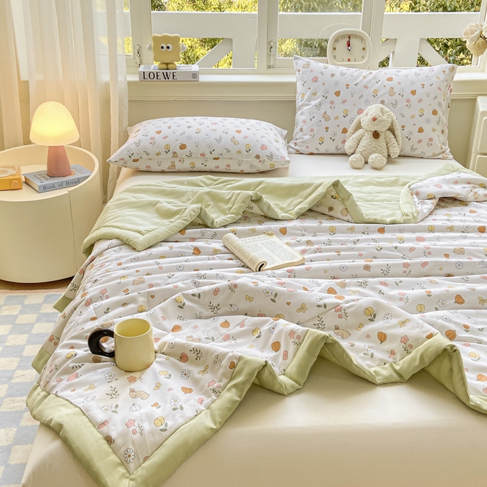 91家纺网 家纺一手货源 找家纺 憨豆家纺 2025新款双面全棉夏被可机洗小清新纯棉夏被薄被芯空调被子夏凉被 春风拂面