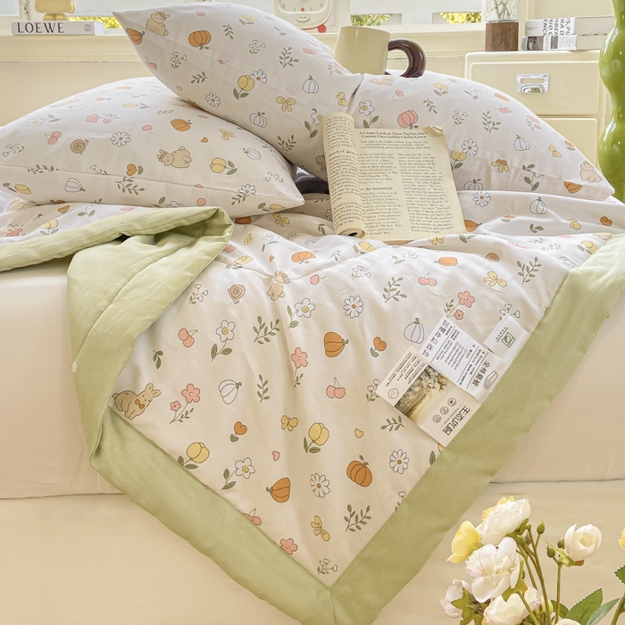 91家纺网 家纺一手货源 找家纺 憨豆家纺 2025新款双面全棉夏被可机洗小清新纯棉夏被薄被芯空调被子夏凉被 春风拂面