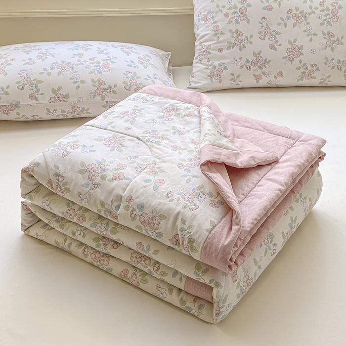 91家纺网 家纺一手货源 找家纺 憨豆家纺 2025新款双面全棉夏被可机洗小清新纯棉夏被薄被芯空调被子夏凉被 春色满园