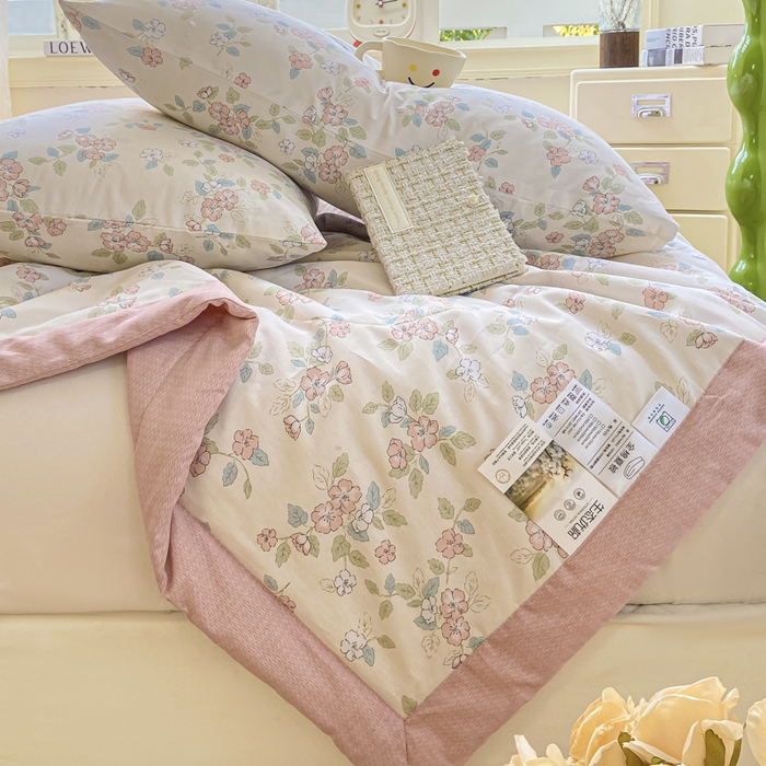 91家纺网 家纺一手货源 找家纺 憨豆家纺 2025新款双面全棉夏被可机洗小清新纯棉夏被薄被芯空调被子夏凉被 春色满园