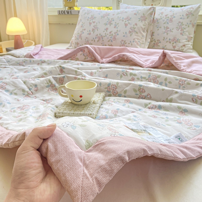 91家纺网 家纺一手货源 找家纺 憨豆家纺 2025新款双面全棉夏被可机洗小清新纯棉夏被薄被芯空调被子夏凉被 春色满园