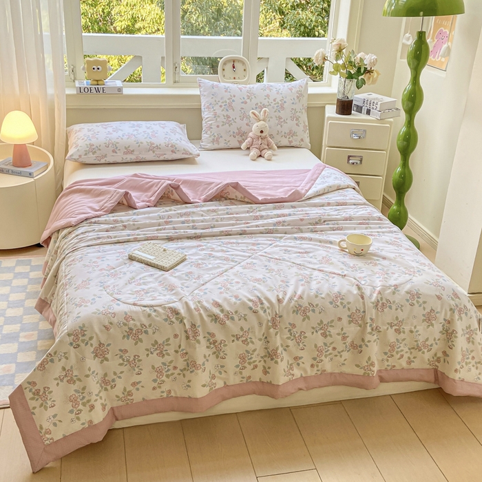 91家纺网 家纺一手货源 找家纺 憨豆家纺 2025新款双面全棉夏被可机洗小清新纯棉夏被薄被芯空调被子夏凉被 春色满园