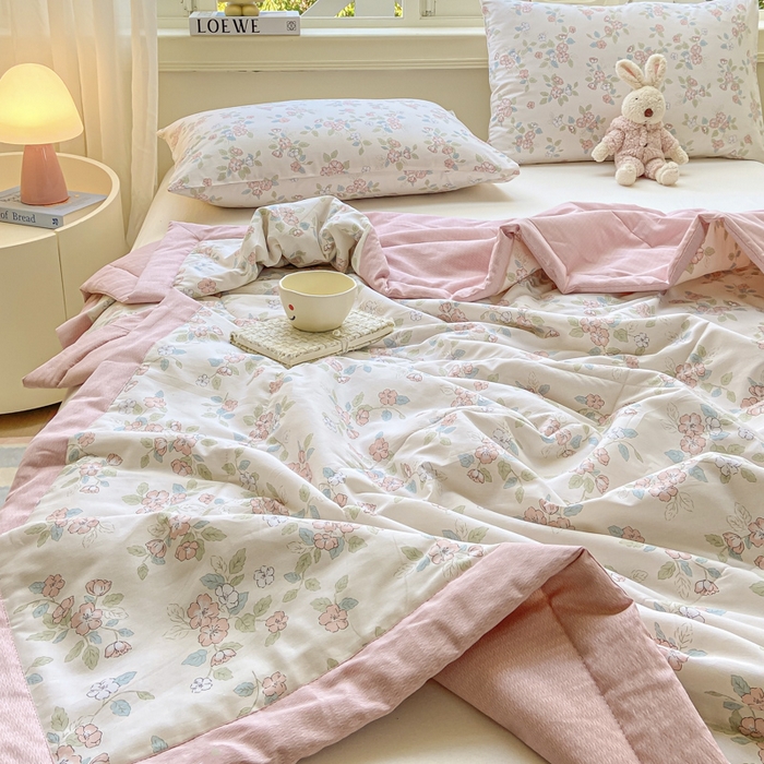 91家纺网 家纺一手货源 找家纺 憨豆家纺 2025新款双面全棉夏被可机洗小清新纯棉夏被薄被芯空调被子夏凉被 春色满园