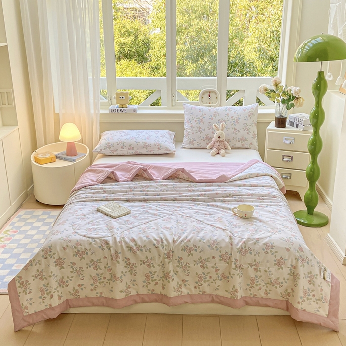 91家纺网 家纺一手货源 找家纺 憨豆家纺 2025新款双面全棉夏被可机洗小清新纯棉夏被薄被芯空调被子夏凉被 春色满园