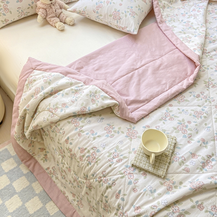 91家纺网 家纺一手货源 找家纺 憨豆家纺 2025新款双面全棉夏被可机洗小清新纯棉夏被薄被芯空调被子夏凉被 春色满园
