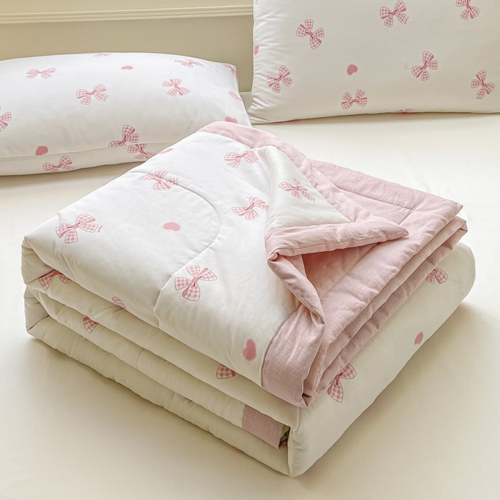 91家纺网 家纺一手货源 找家纺 憨豆家纺 2025新款双面全棉夏被可机洗小清新纯棉夏被薄被芯空调被子夏凉被 蝴蝶结