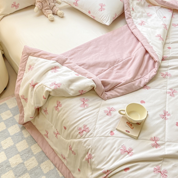 91家纺网 家纺一手货源 找家纺 憨豆家纺 2025新款双面全棉夏被可机洗小清新纯棉夏被薄被芯空调被子夏凉被 蝴蝶结