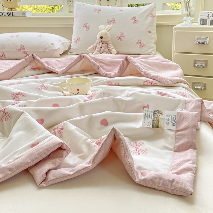 91家纺网 家纺一手货源 找家纺 憨豆家纺 2025新款双面全棉夏被可机洗小清新纯棉夏被薄被芯空调被子夏凉被 蝴蝶结