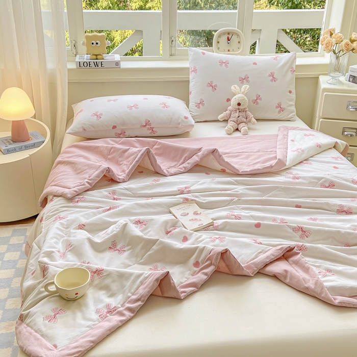 91家纺网 家纺一手货源 找家纺 憨豆家纺 2025新款双面全棉夏被可机洗小清新纯棉夏被薄被芯空调被子夏凉被 蝴蝶结