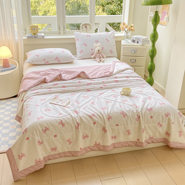 91家纺网 家纺一手货源 找家纺 憨豆家纺 2025新款双面全棉夏被可机洗小清新纯棉夏被薄被芯空调被子夏凉被 蝴蝶结