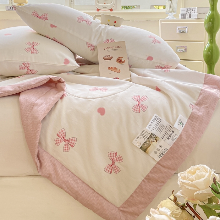 91家纺网 家纺一手货源 找家纺 憨豆家纺 2025新款双面全棉夏被可机洗小清新纯棉夏被薄被芯空调被子夏凉被 蝴蝶结