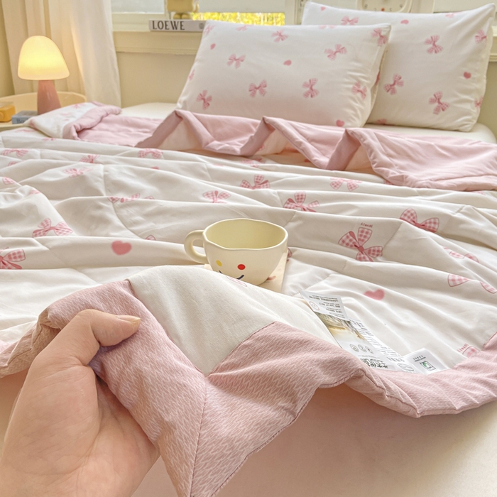 91家纺网 家纺一手货源 找家纺 憨豆家纺 2025新款双面全棉夏被可机洗小清新纯棉夏被薄被芯空调被子夏凉被 蝴蝶结