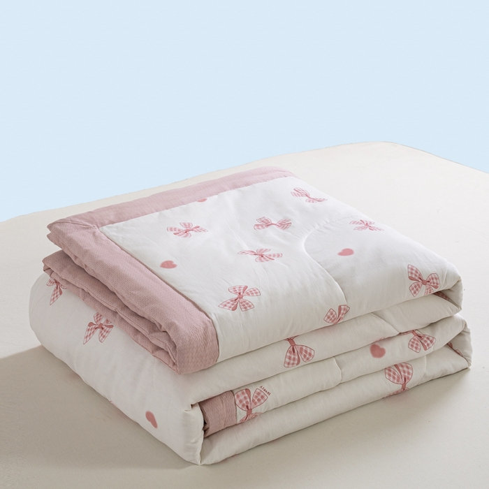 91家纺网 家纺一手货源 找家纺 憨豆家纺 2025新款双面全棉夏被可机洗小清新纯棉夏被薄被芯空调被子夏凉被 蝴蝶结