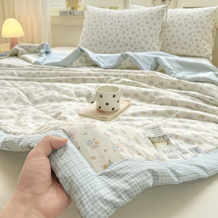 91家纺网 家纺一手货源 找家纺 憨豆家纺 2025新款双面全棉夏被可机洗小清新纯棉夏被薄被芯空调被子夏凉被 花都仙子