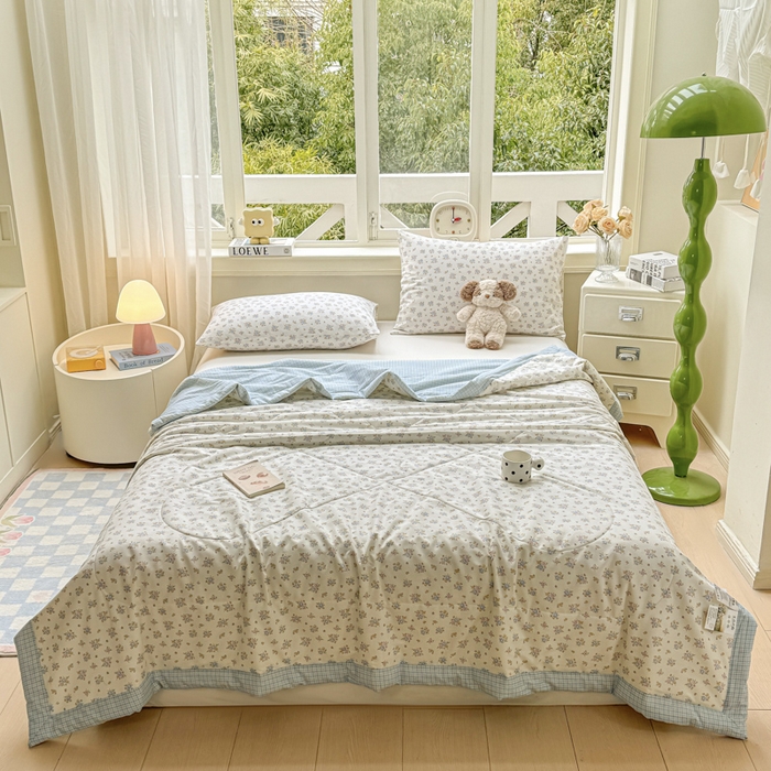 91家纺网 家纺一手货源 找家纺 憨豆家纺 2025新款双面全棉夏被可机洗小清新纯棉夏被薄被芯空调被子夏凉被 花都仙子