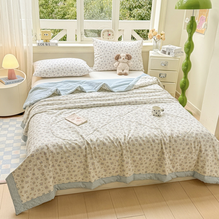 91家纺网 家纺一手货源 找家纺 憨豆家纺 2025新款双面全棉夏被可机洗小清新纯棉夏被薄被芯空调被子夏凉被 花都仙子