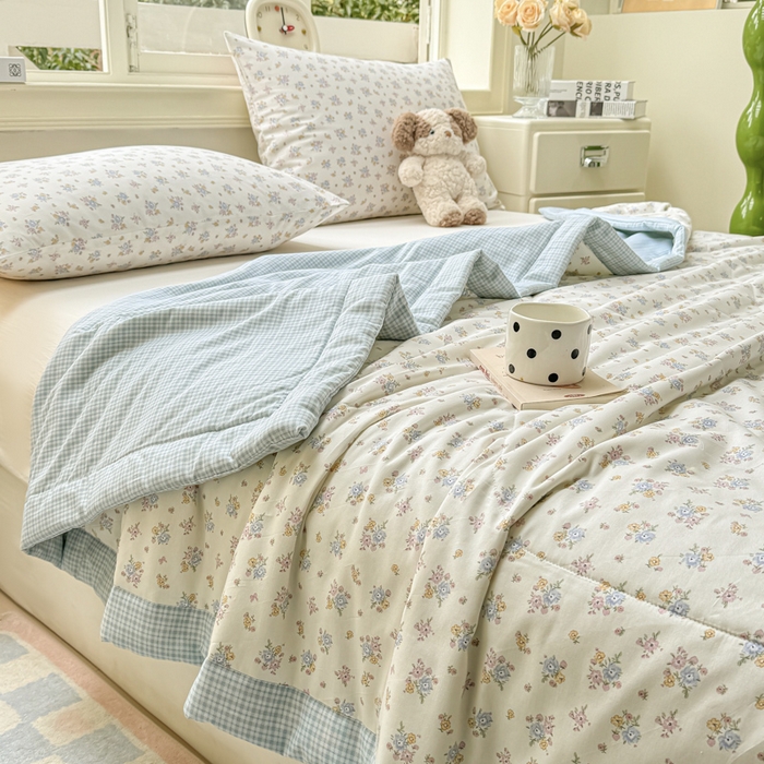 91家纺网 家纺一手货源 找家纺 憨豆家纺 2025新款双面全棉夏被可机洗小清新纯棉夏被薄被芯空调被子夏凉被 花都仙子