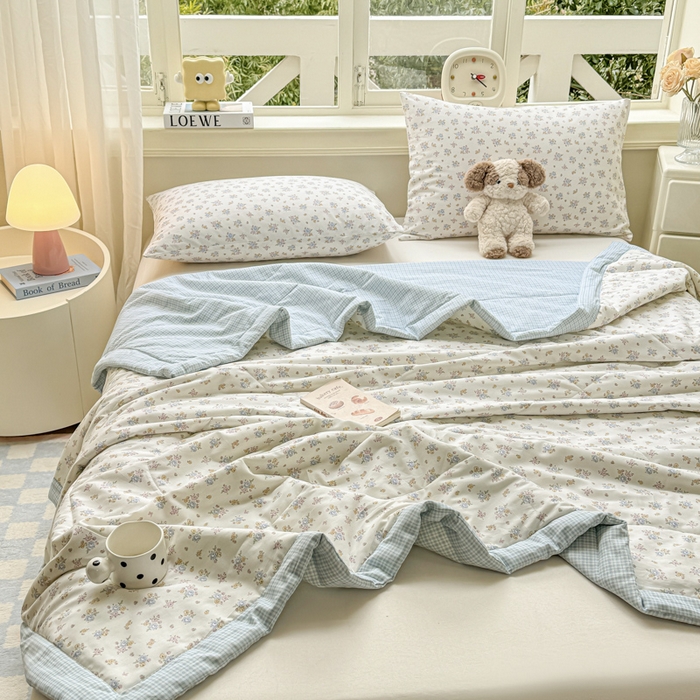 91家纺网 家纺一手货源 找家纺 憨豆家纺 2025新款双面全棉夏被可机洗小清新纯棉夏被薄被芯空调被子夏凉被 花都仙子