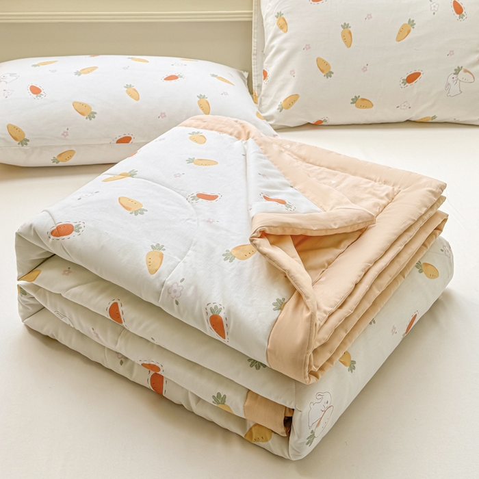 91家纺网 家纺一手货源 找家纺 憨豆家纺 2025新款双面全棉夏被可机洗小清新纯棉夏被薄被芯空调被子夏凉被 胡萝卜