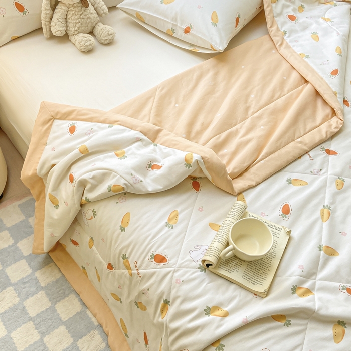 91家纺网 家纺一手货源 找家纺 憨豆家纺 2025新款双面全棉夏被可机洗小清新纯棉夏被薄被芯空调被子夏凉被 胡萝卜