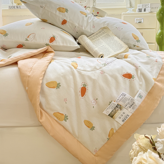 91家纺网 家纺一手货源 找家纺 憨豆家纺 2025新款双面全棉夏被可机洗小清新纯棉夏被薄被芯空调被子夏凉被 胡萝卜