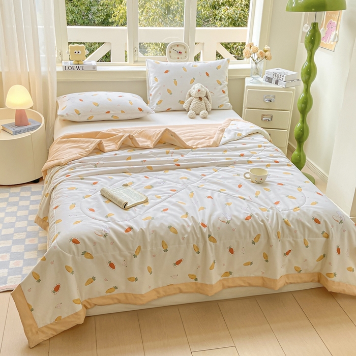 91家纺网 家纺一手货源 找家纺 憨豆家纺 2025新款双面全棉夏被可机洗小清新纯棉夏被薄被芯空调被子夏凉被 胡萝卜