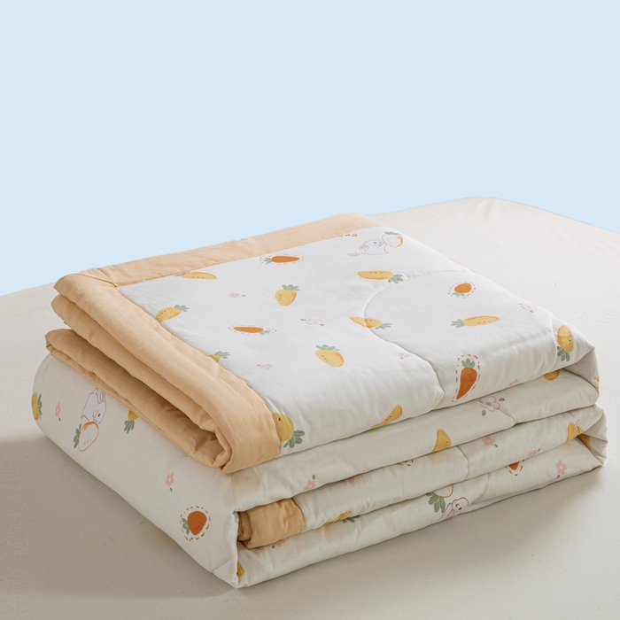 91家纺网 家纺一手货源 找家纺 憨豆家纺 2025新款双面全棉夏被可机洗小清新纯棉夏被薄被芯空调被子夏凉被 胡萝卜