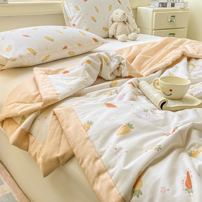 91家纺网 家纺一手货源 找家纺 憨豆家纺 2025新款双面全棉夏被可机洗小清新纯棉夏被薄被芯空调被子夏凉被 胡萝卜