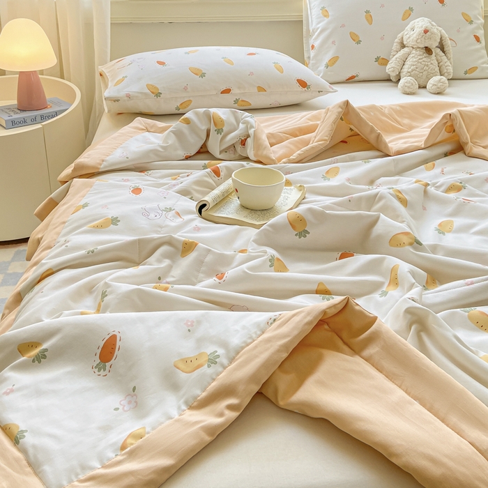 91家纺网 家纺一手货源 找家纺 憨豆家纺 2025新款双面全棉夏被可机洗小清新纯棉夏被薄被芯空调被子夏凉被 胡萝卜