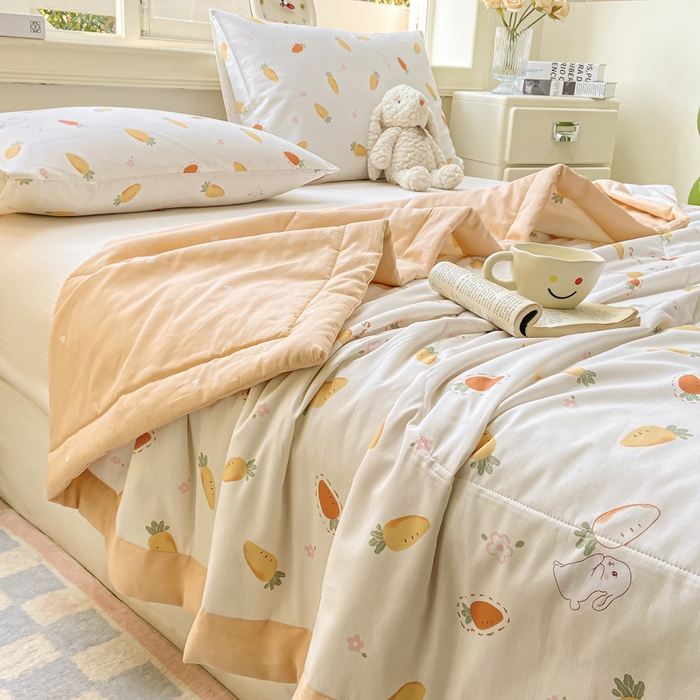 91家纺网 家纺一手货源 找家纺 憨豆家纺 2025新款双面全棉夏被可机洗小清新纯棉夏被薄被芯空调被子夏凉被 胡萝卜