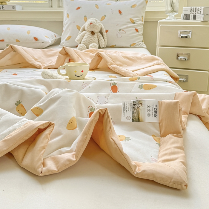 91家纺网 家纺一手货源 找家纺 憨豆家纺 2025新款双面全棉夏被可机洗小清新纯棉夏被薄被芯空调被子夏凉被 胡萝卜