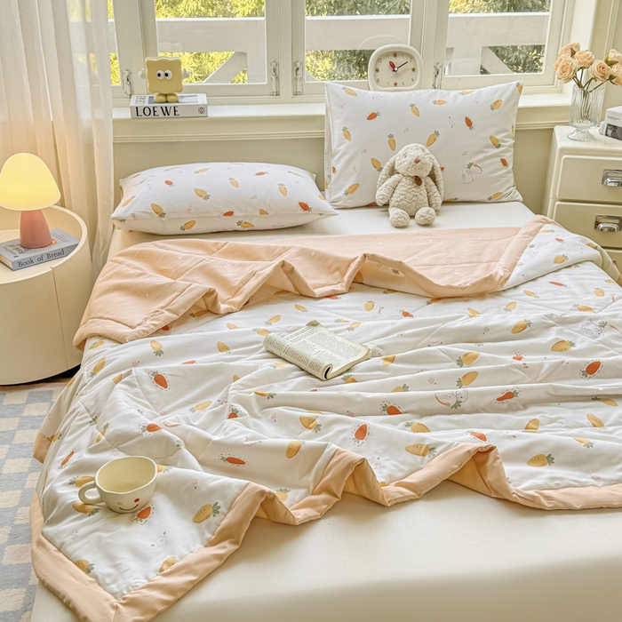 91家纺网 家纺一手货源 找家纺 憨豆家纺 2025新款双面全棉夏被可机洗小清新纯棉夏被薄被芯空调被子夏凉被 胡萝卜