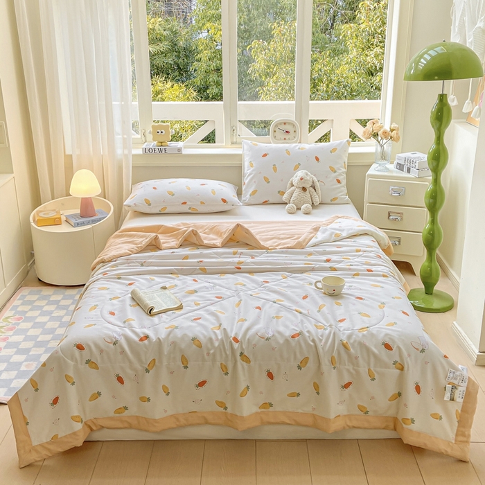 91家纺网 家纺一手货源 找家纺 憨豆家纺 2025新款双面全棉夏被可机洗小清新纯棉夏被薄被芯空调被子夏凉被 胡萝卜