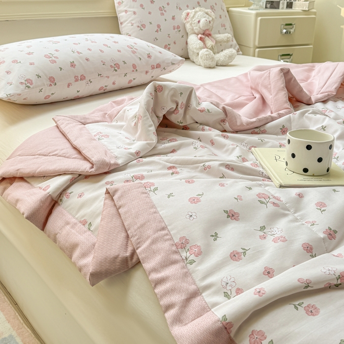 91家纺网 家纺一手货源 找家纺 憨豆家纺 2025新款双面全棉夏被可机洗小清新纯棉夏被薄被芯空调被子夏凉被 花香谷