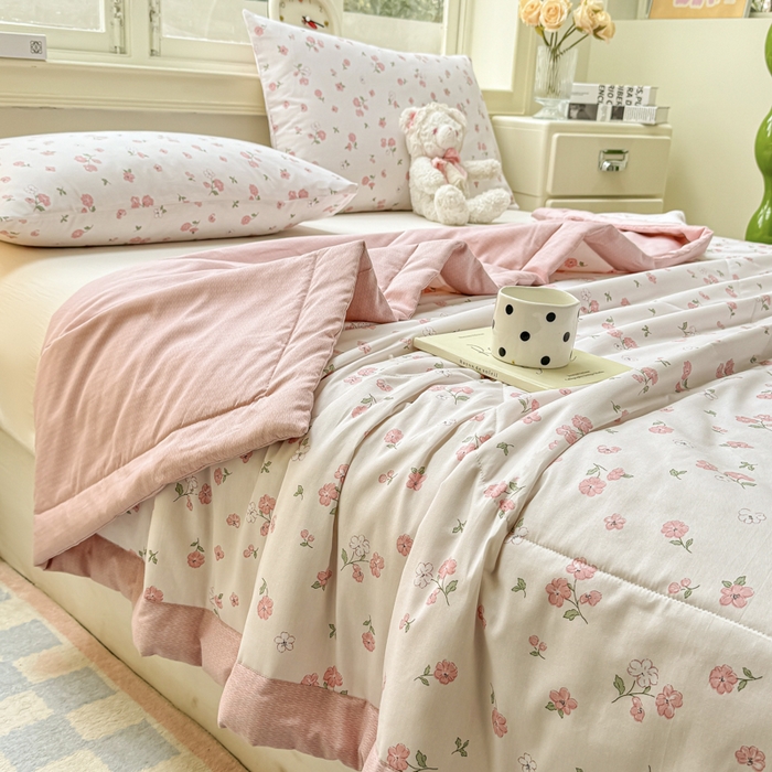 91家纺网 家纺一手货源 找家纺 憨豆家纺 2025新款双面全棉夏被可机洗小清新纯棉夏被薄被芯空调被子夏凉被 花香谷