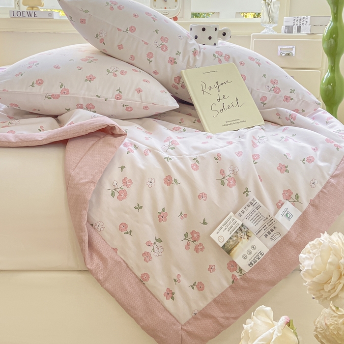 91家纺网 家纺一手货源 找家纺 憨豆家纺 2025新款双面全棉夏被可机洗小清新纯棉夏被薄被芯空调被子夏凉被 花香谷