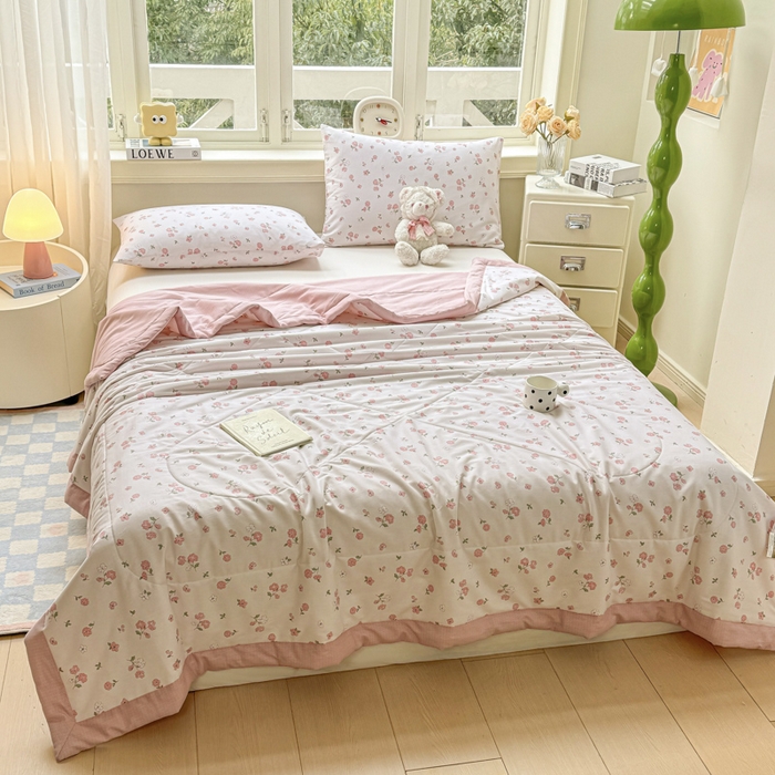 91家纺网 家纺一手货源 找家纺 憨豆家纺 2025新款双面全棉夏被可机洗小清新纯棉夏被薄被芯空调被子夏凉被 花香谷